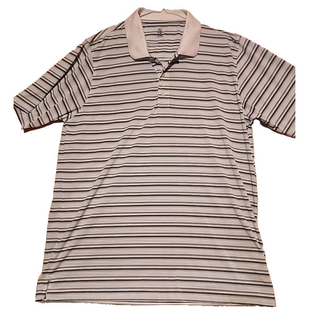 PGA Tour Polo Shirt Mens XL White Striped Short Sleeve Golf Casual